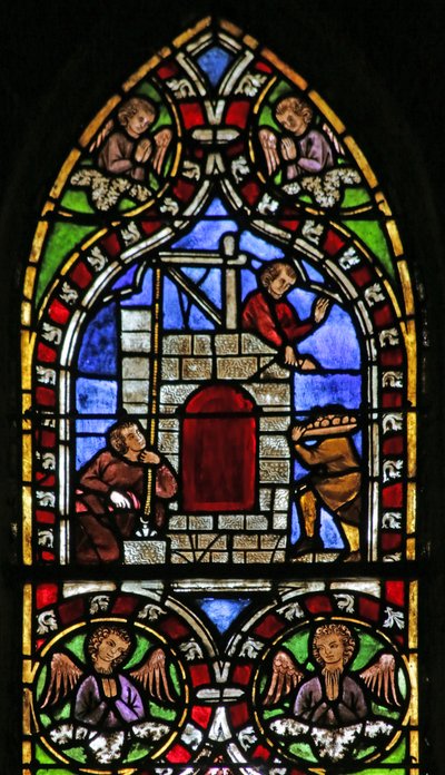 Vetrata raffigurante la costruzione della torre di Babele, c.1325 da French School